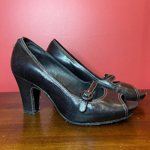 Clarks Artisan Women’s Leather Open Toe Black 3” Heels - Size 7M - Picture 1 of 7